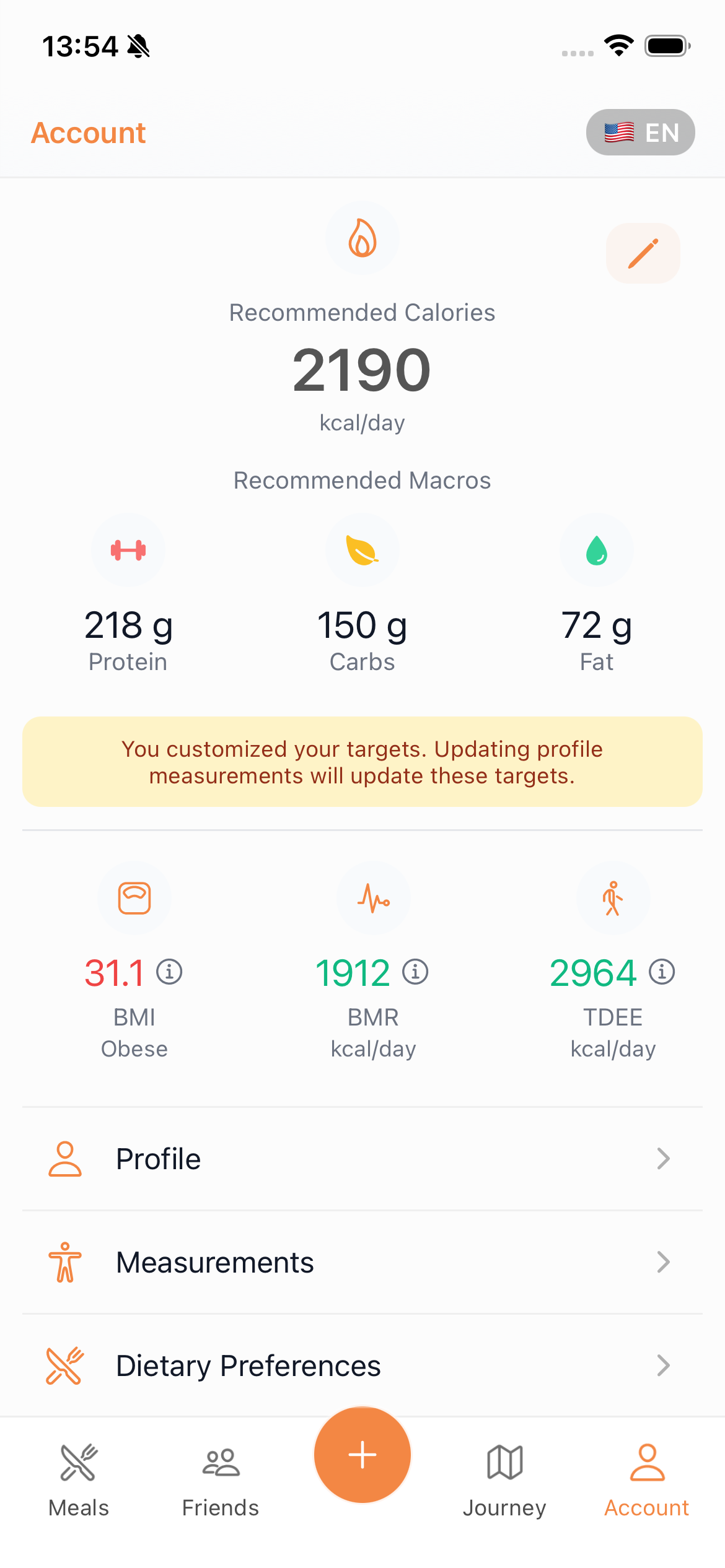 Personalized nutrition targets